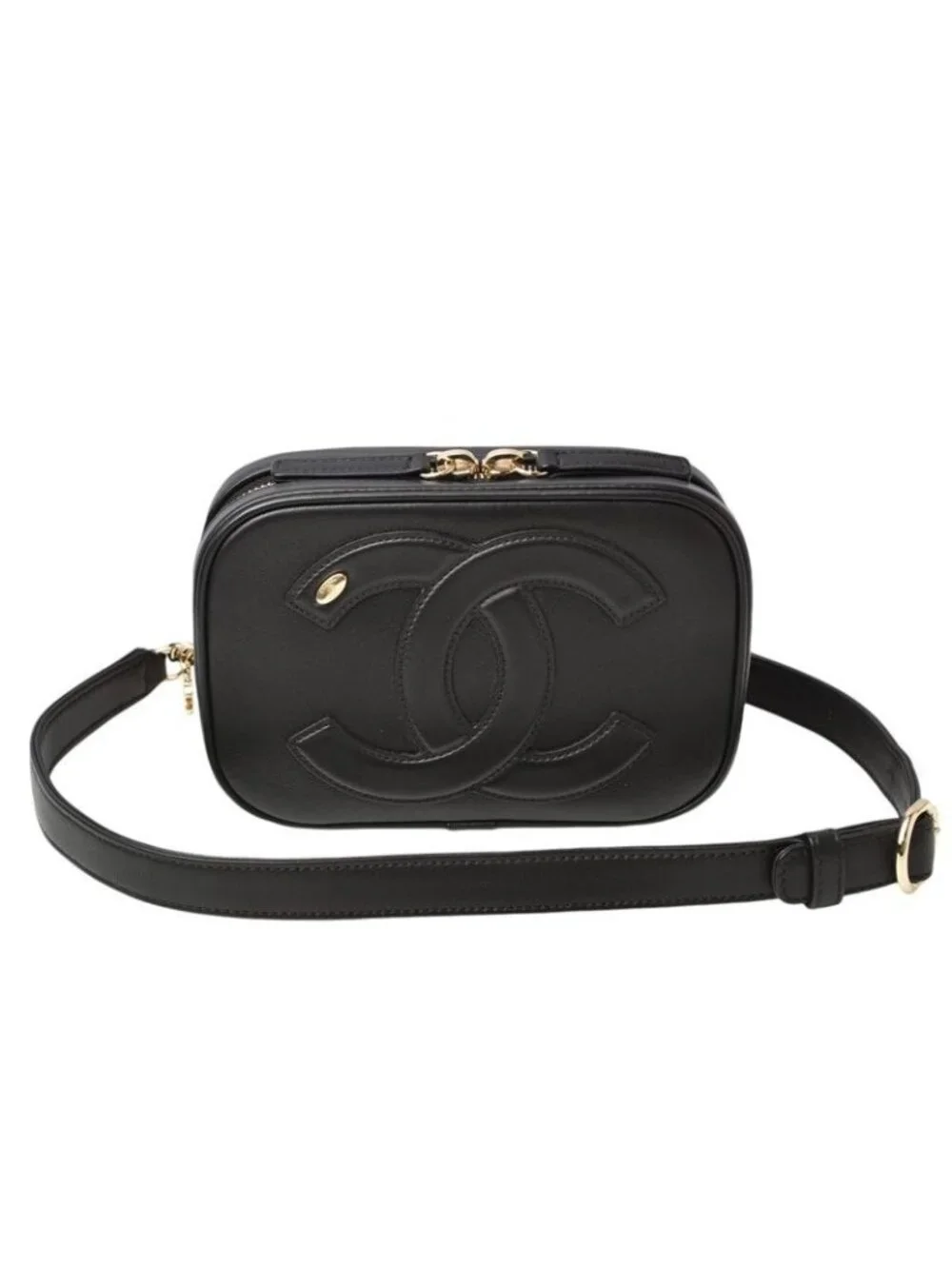 Chanel Belt Bag Chain Pouch Waist Black Gold Hardware